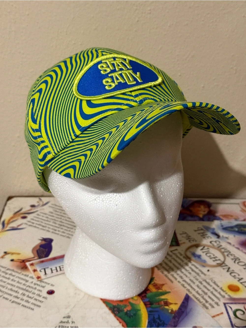 Stay Salty Neon Green and Blue Adjustable Baseball Hat. OS.